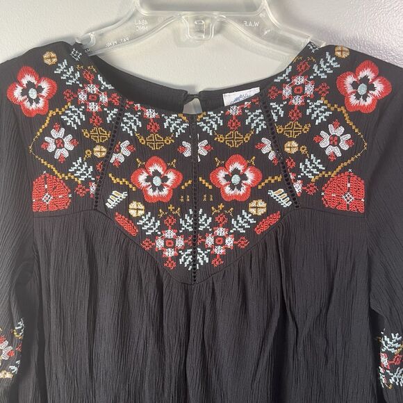 Blue Rain Black Mini Dress With Floral Embroidery Lined, Size S - Picture 5 of 14